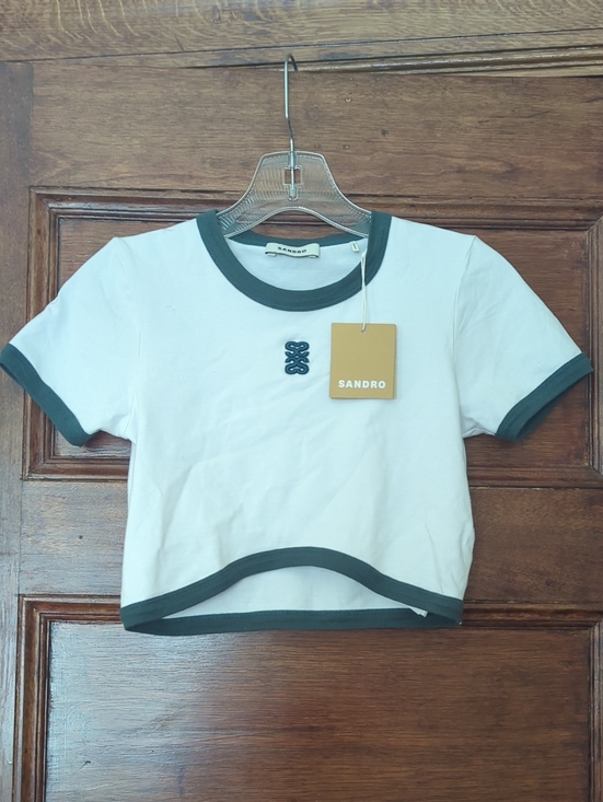 Sandro Tops - Sandro Paris Two-Tone Cropped T-Shirt | White & Dark Green | Size XS (0)